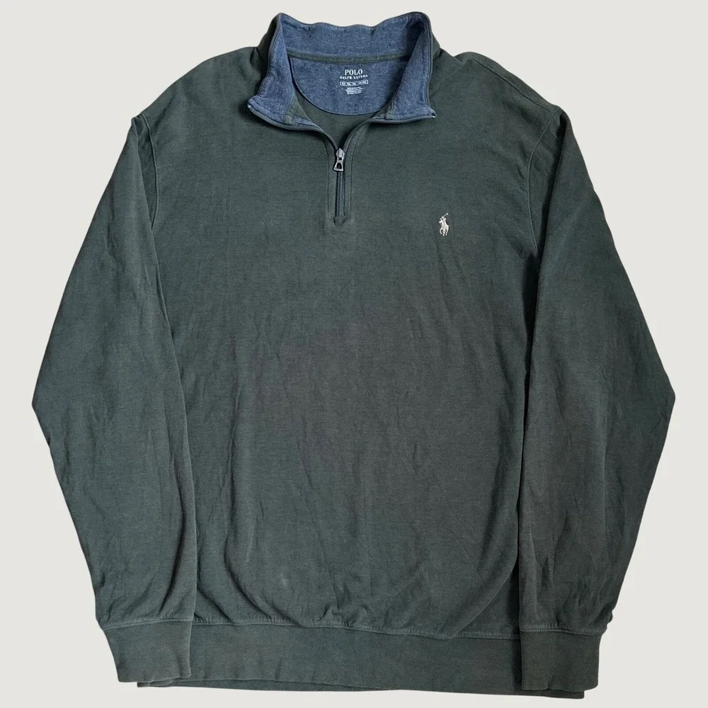 Polo Ralph Lauren Mens XLT Olive Green Quarter Zip Pullover Sweater Big & Tall